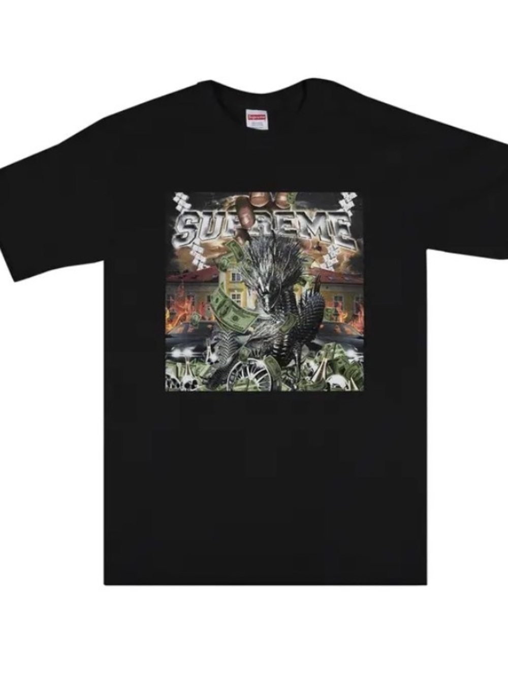 RARE Supreme Black Graphic Money Dragon Tee